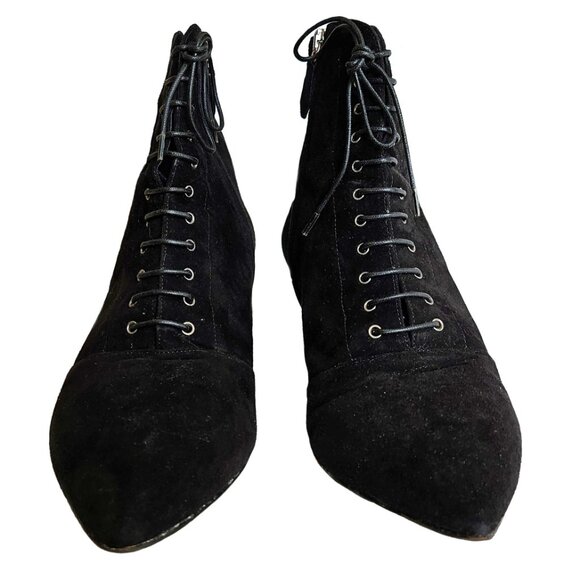 MIU MIU BLACK SUEDE LACEUP ANKLE BOOTS (39) - Picture 3 of 12